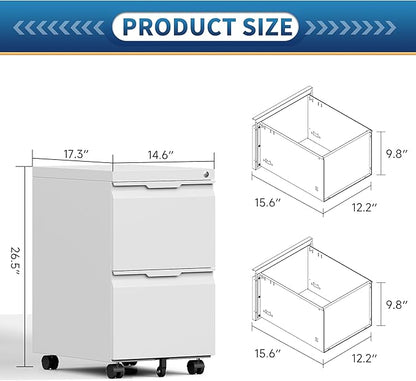 File Cabinet 2 Drawers on Wheels Under Desk, Locking Filing Cabinets - Image 3