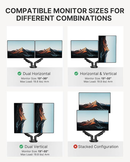 HUANUO Dual Monitor Stand, Fully Adjustable Monitor Desk Mount - Image 8