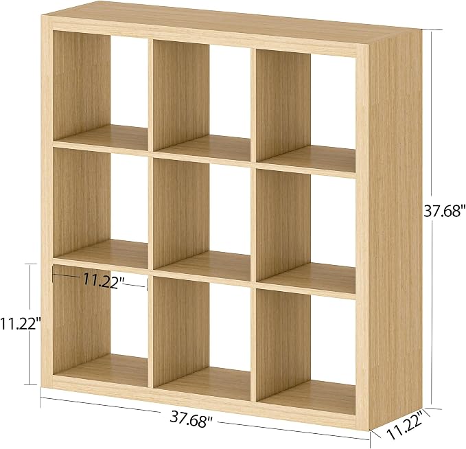 Bookshelf with Storage Bins, 9-Cube Storage Organizer Sturdy Wooden Bookcase - Image 3