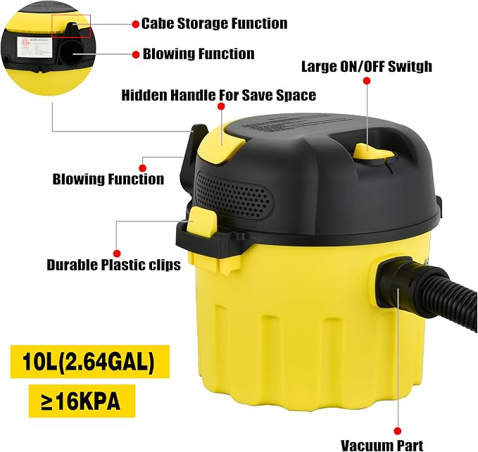 Wet-Dry Vacuum, 3-in-1 Portable Shop Vacuum Cleaner - Image 5