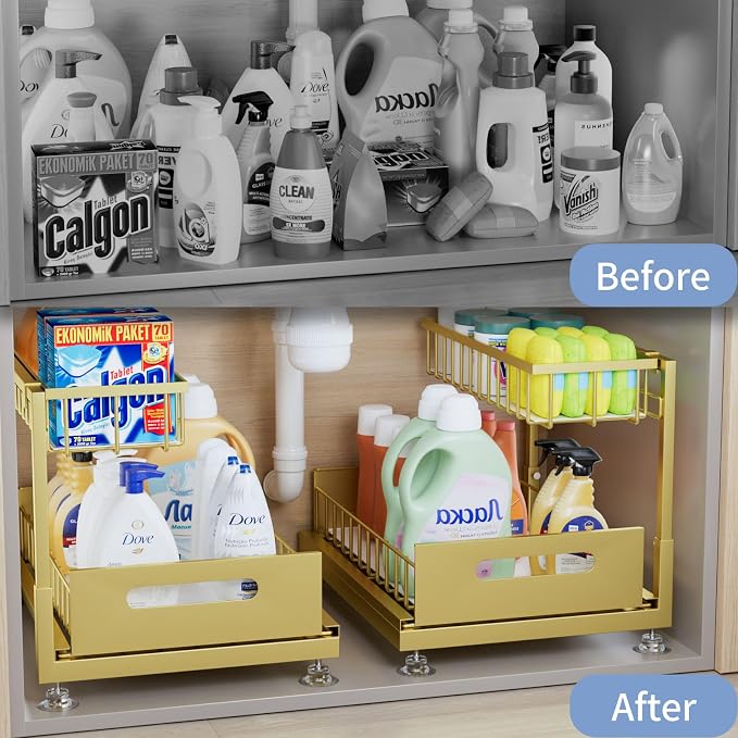 2 Pack Under Sink Organizer Storage 2-Tier Premium Metal Pull-Out Racks - Image 2