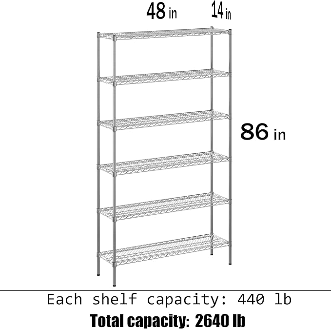 14" Deep x 48" Wide x 86" Height Wire Shelving Kit | 6-Tier | NSF Commercial - Image 3