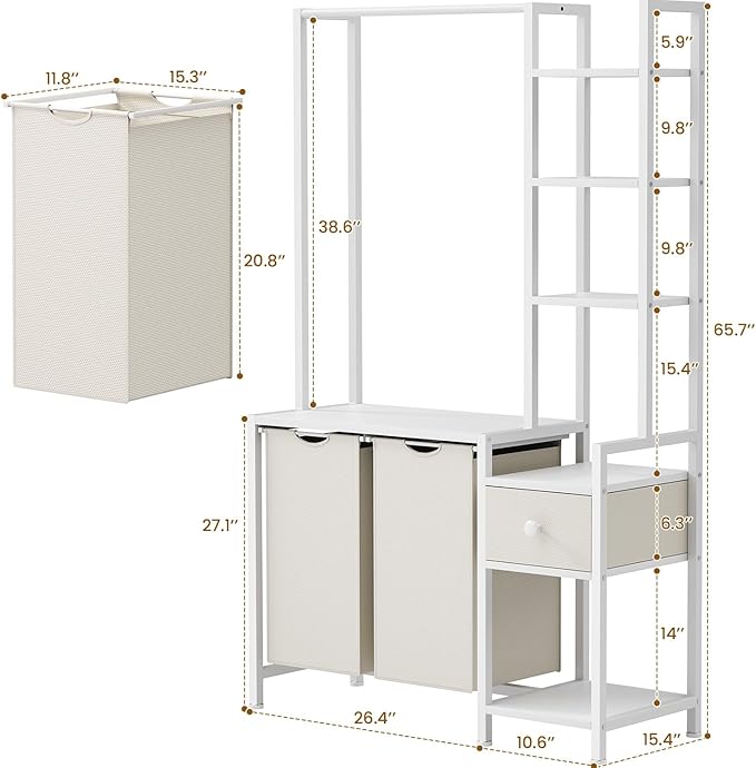 Laundry Hamper with Shelf, 5 Tiers Tall Laundry Basket Sorter with 2 Pull-Out - Image 2