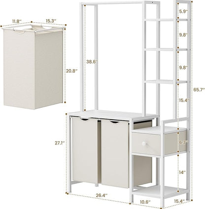 Laundry Hamper with Shelf, 5 Tiers Tall Laundry Basket Sorter with 2 Pull-Out - Image 2