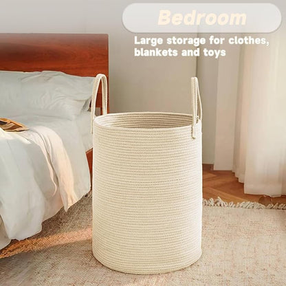 Large Woven Laundry Basket Hamper, 80L Cotton Rope Storage Bin - Image 4