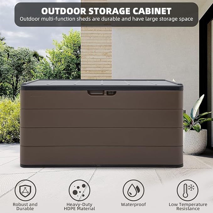 100 Gallon Plus Outdoor Storage Box Waterproof Lockable Resin Deck Box Large - Image 5