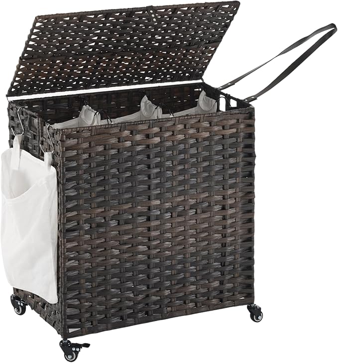 Laundry Hamper with Wheels, 39.6 Gallon Rolling Laundry Basket with Lid by Hiagnete