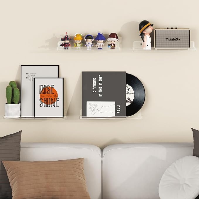 Lifewit Floating Shelves for Wall, 12 Pack Clear Acrylic Shelf 15" Room Decor - Image 2