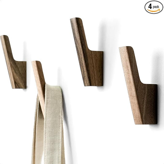 Wall Hooks - Set of 4 - Dark Walnut or Light Ash Wood Coat Hooks by TheHrdwood