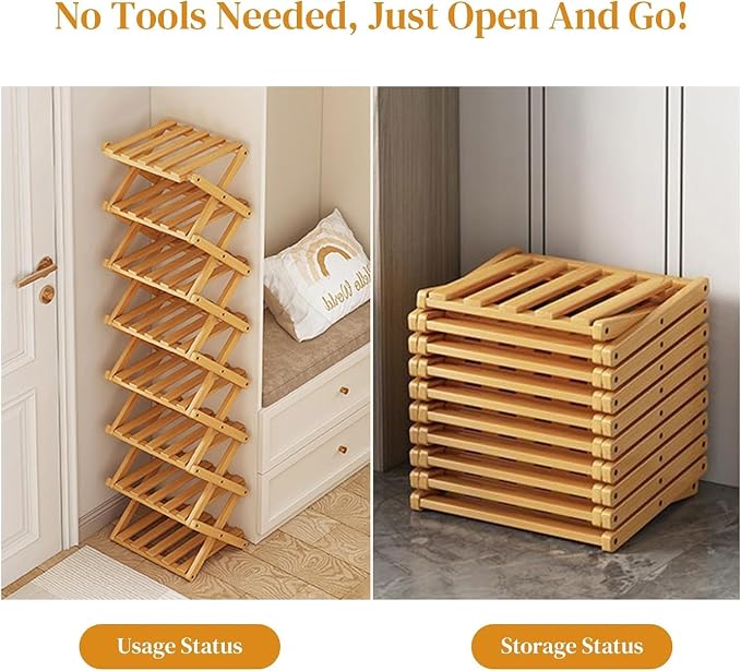 YYW Bamboo Shoe Rack for Entryway, Installation-Free and Foldable Vertical Shoe - Image 4