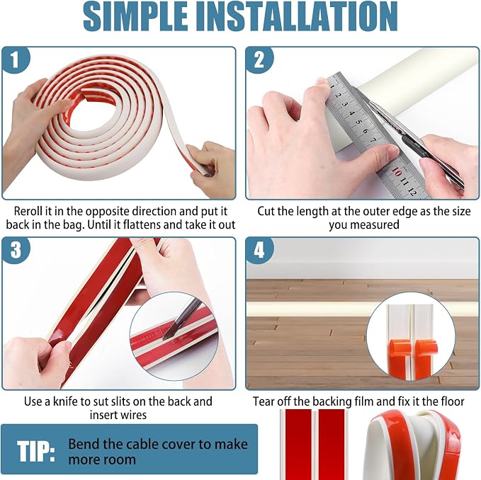 Floor Cord Covers for Wires 20FT Cable Hider Wire Cover Self Adhesive Cord - Image 5