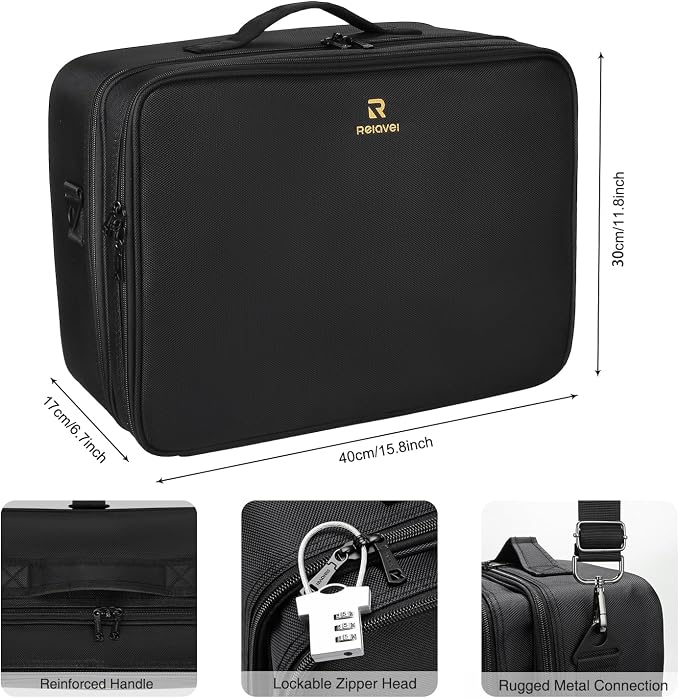 Relavel Large Makeup Organizer Profession Makeup Bag Extra Large Makeup Case - Image 6