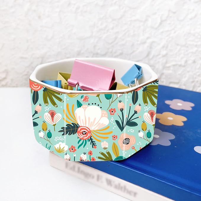 Ceramic Paper Clip Holder Gold Line Paper Clip Dispenser Organizer - Image 2