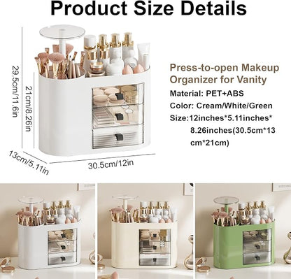 DASITON Makeup Organizer with 3 Drawers, Automatic Lifting Makeup Brush Holder - Image 6