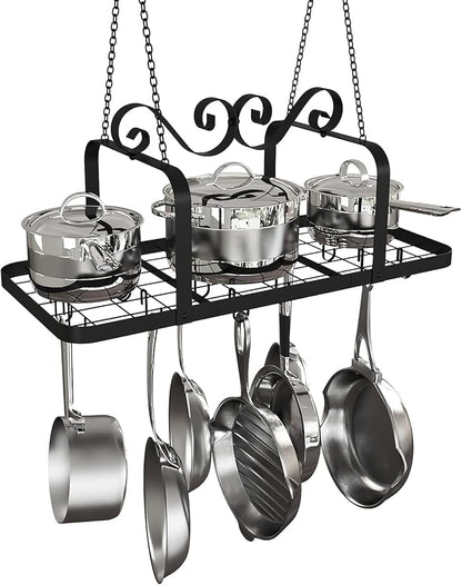 33” Black Pot Rack Hanging, Heavy Duty Metal Ceiling Pot Rack - Image 5