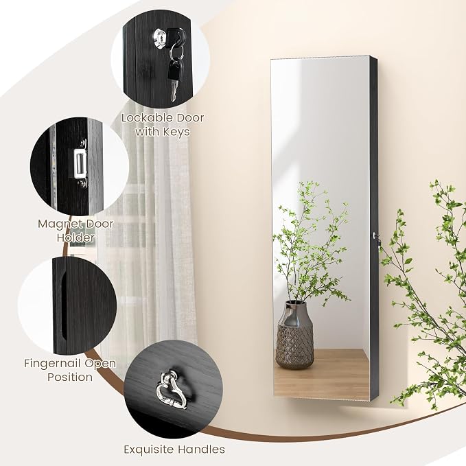 LDAILY 47” LED Jewelry Armoire, Door/Wall Mounted Mirror - Image 7