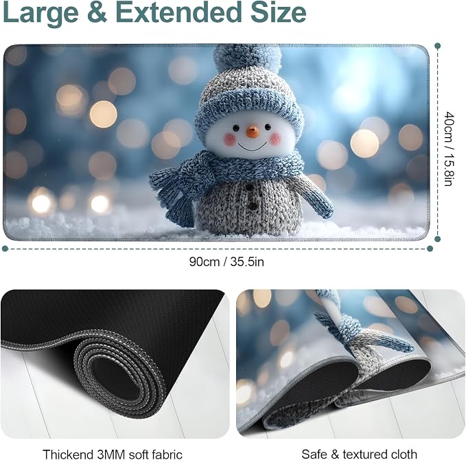 Christmas Snowman Gaming Mouse Pad 35.4"x15.7"Desk Mat Anti-Slip Rubber Base & - Image 2