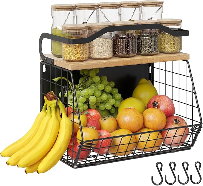 Magnetic Shelf for Fridge with Wood Lid, Heavy Duty Fruit Basket, Fruit Potato by Mefirt