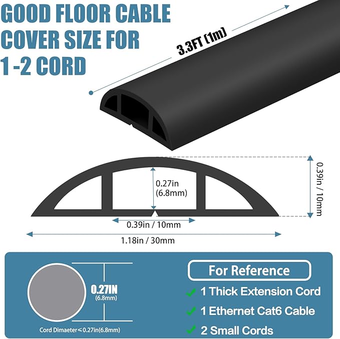 Floor Cord Covers for Wires 3.3FT Cable Hider Wire Cover Self Adhesive Cord - Image 2