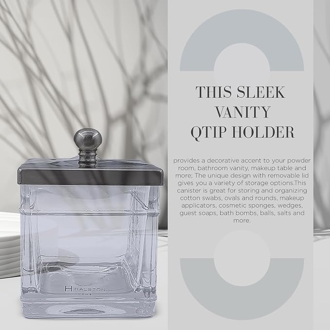 Apothecary Glass Cotton Jar Holder Brushed Nickel Stainless Steel Lid, Elegant - Image 5
