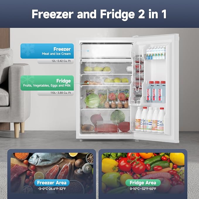 4.3 Cu.Ft Mini Fridge with Freezer, Single Door Refrigerator with Adjustable - Image 4