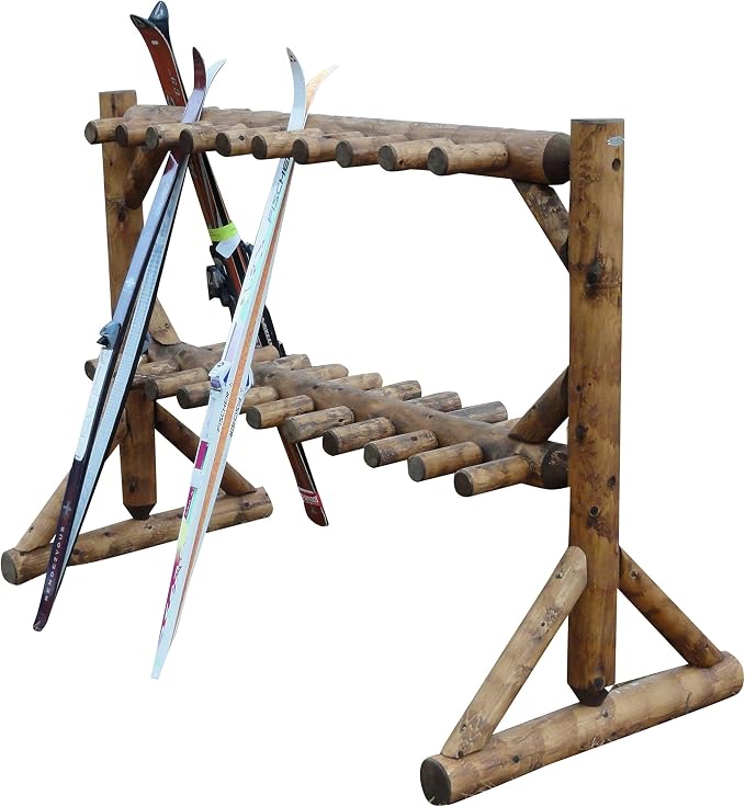 17-Place Freestanding Log Ski Rack Holder, Indoor & Outdoor Snowboard Racks - Image 7