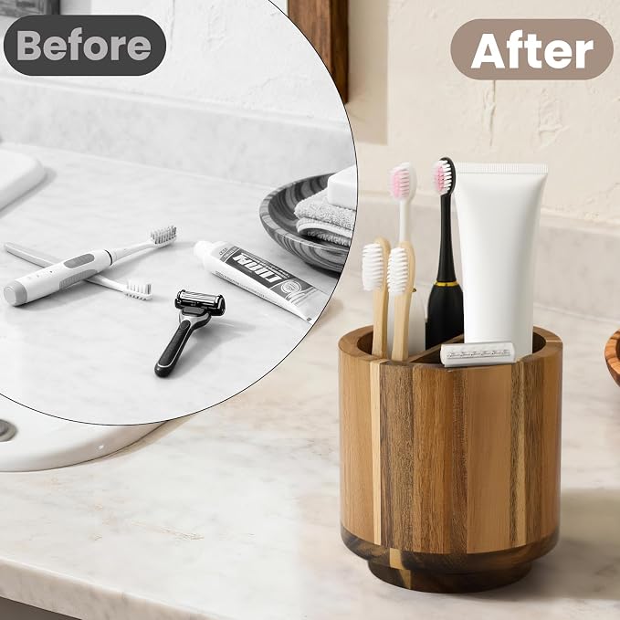 Toothbrush Holders for Bathrooms, Toothbrush Cup, Wooden Bathroom Cup - Image 6