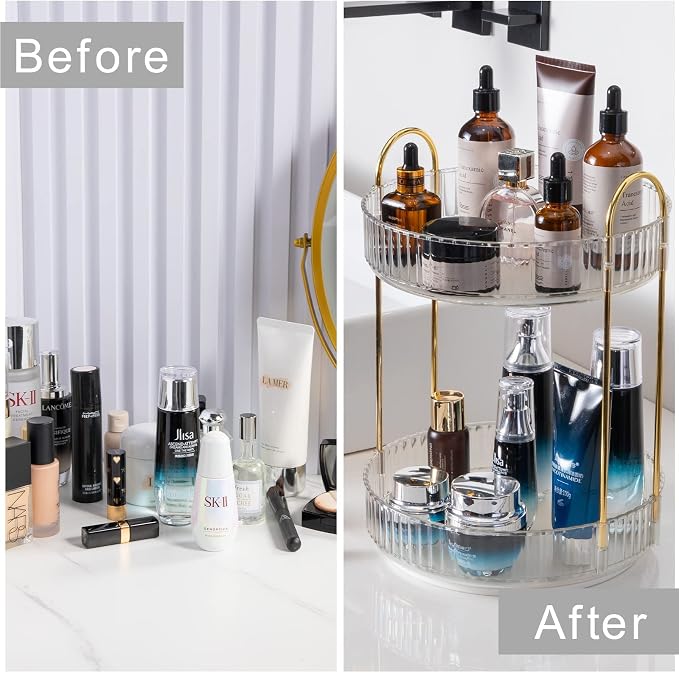 Rotating Makeup Organizer for Vanity, High-Capacity Skincare Clear Make Up - Image 4