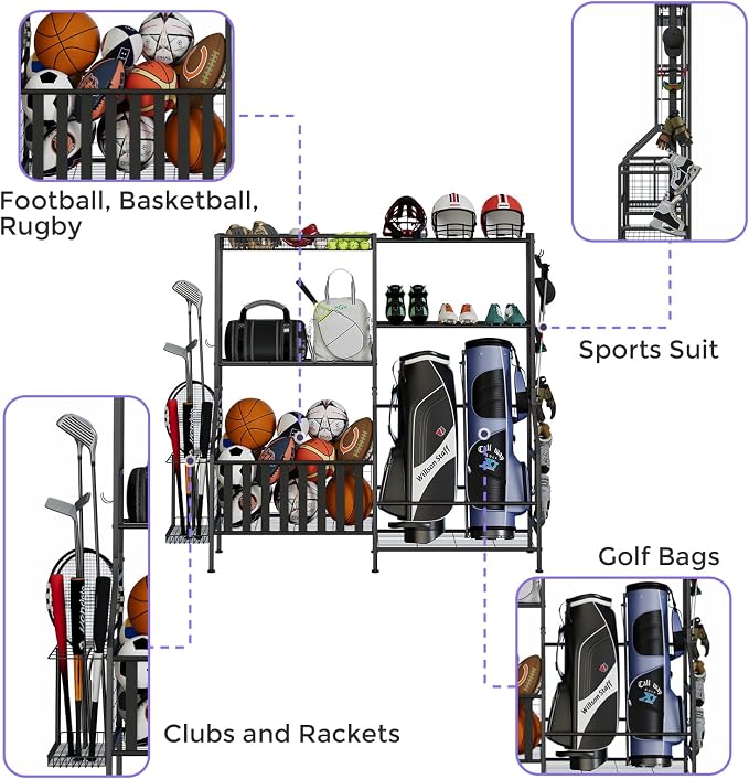 Sports Equipment Organizer, Heavy Duty Golf Bags Stand, Extra Large Ball - Image 9