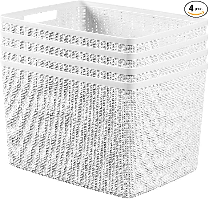 Curver Set of 4 Large 20L Jute Decorative Plastic Organization and Storage by Curver