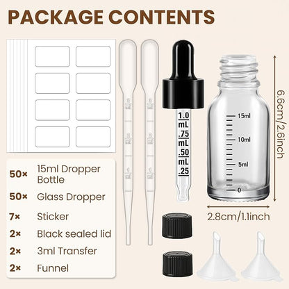 50 Pcs 1/2oz Clear Glass Dropper Bottles - Image 4