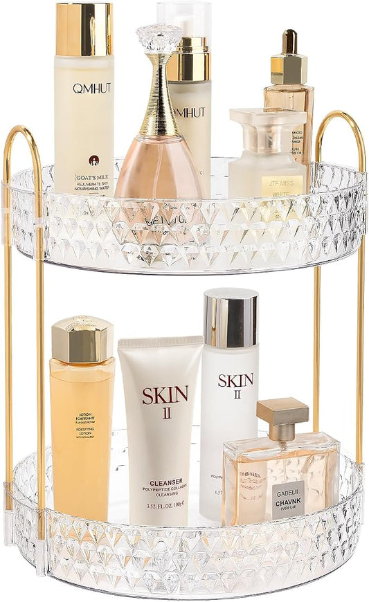 Rotating Makeup Organizer for Vanity, 2 Tier Perfume Skincare Storage for Women by Anyoifax