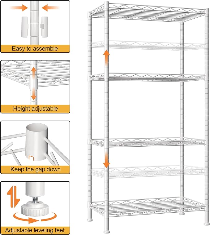 HOMEFORT 4-Shelving Unit, Adjustable Wire Shelving, Metal Wire Shelf Rack - Image 5