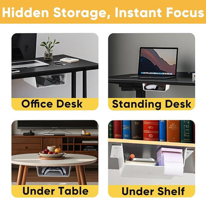4 Pack Under Desk Hanging Shelf Drawer Organizer, Attachable Plastic Hidden - Image 2