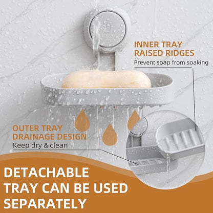 LEVERLOC Soap Dish Holder for Shower Suction Cup Wall Mounted Self Draining - Image 4