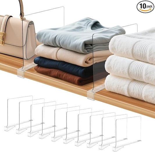 10 Pack Clear Shelf Dividers for Closets, Acrylic Dividers for Shelves by Unknown