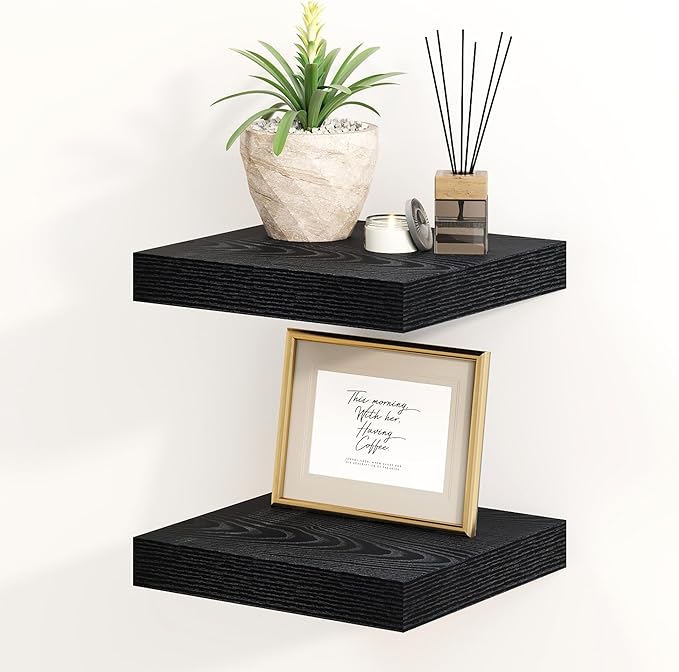 Fun Memories Black Floating Shelves 8 Inch Long, Small Deep Floating Shelf by FunMemories