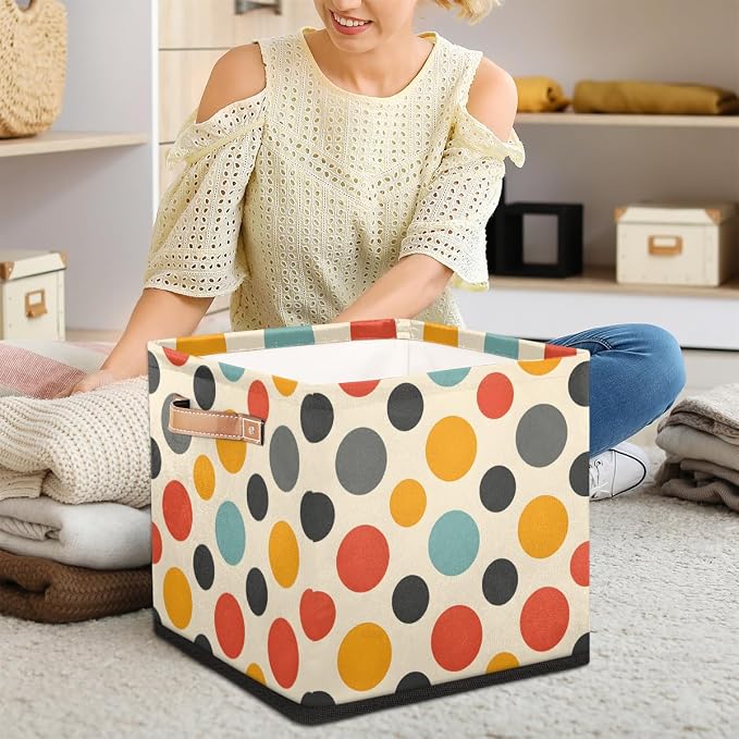 TropicalLife 13x13x13 Inch Large Fabric Storage Cube Vintage Polka Dots - Image 3