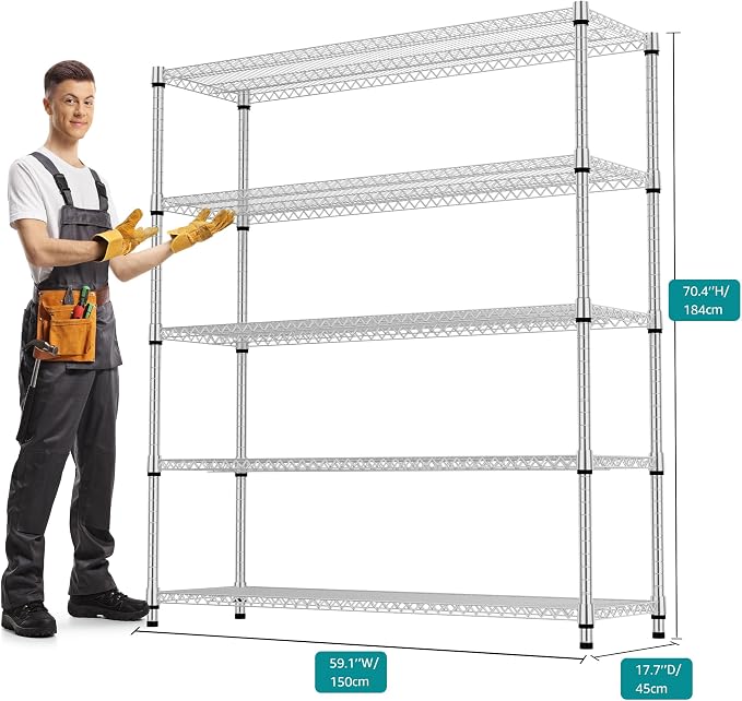5 Tiers Shelf 3300 lbs Steel Storage Shelving Utility Shelving Unit Steel - Image 3