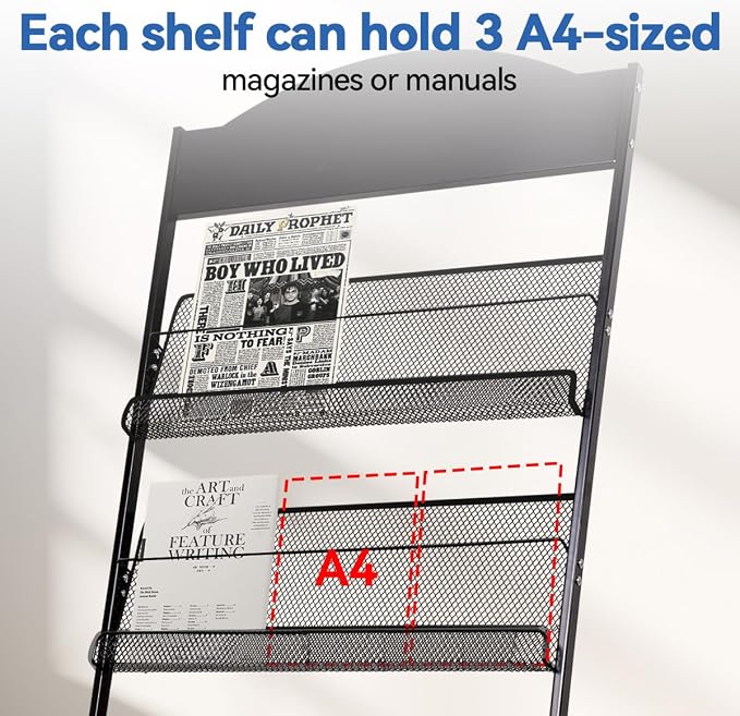 Floor-Standing Magazine Rack, 4-Layer Brochure Display Stand Tiered Design - Image 5