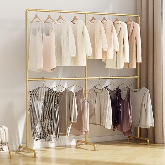 Industrial Pipe Clothing Rack, Double Rod Clothes Rack by FONECHIN