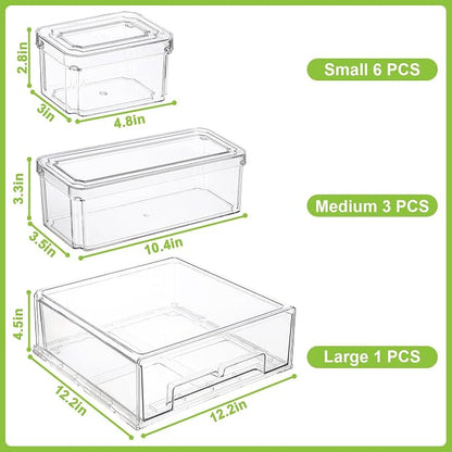 YINGRACE 10 Pack Fridge Organizer Bins, Stackable Refrigerator Organizers and - Image 2