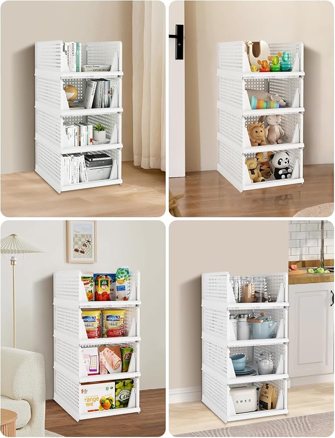 5 Pack Closet Organizer System, Stackable Plastic Clothes Storage Basket - Image 7