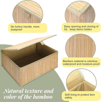 Wicker Basket With Lid Bamboo Storage Box - Image 5