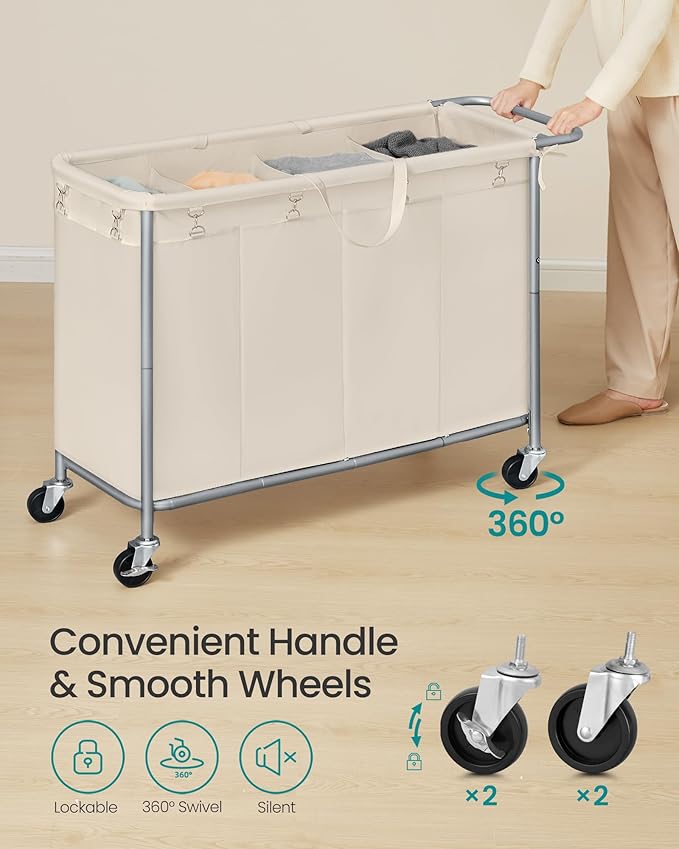 SONGMICS Laundry Basket with Wheels, 4-Section Rolling Laundry Hamper, 68.6 - Image 6