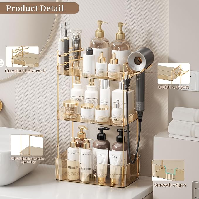 3 Tier Bathroom Organizer Countertop Makeup Perfume Tray Skincare Organizer - Image 4