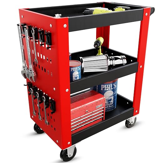 3 Tier Rolling Tool Cart on Wheels, Mechanic Storage Organizer, Rolling Work - Image 7