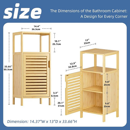 HITNET Bathroom Cabinet Freestanding, Small Bamboo Floor Cabinet, 4 Tier Single - Image 3