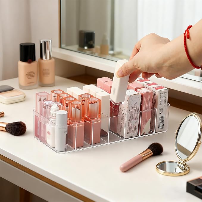 2 Pack Clear Acrylic Makeup Organizers, 7-Section Bathroom Organizer - Image 3