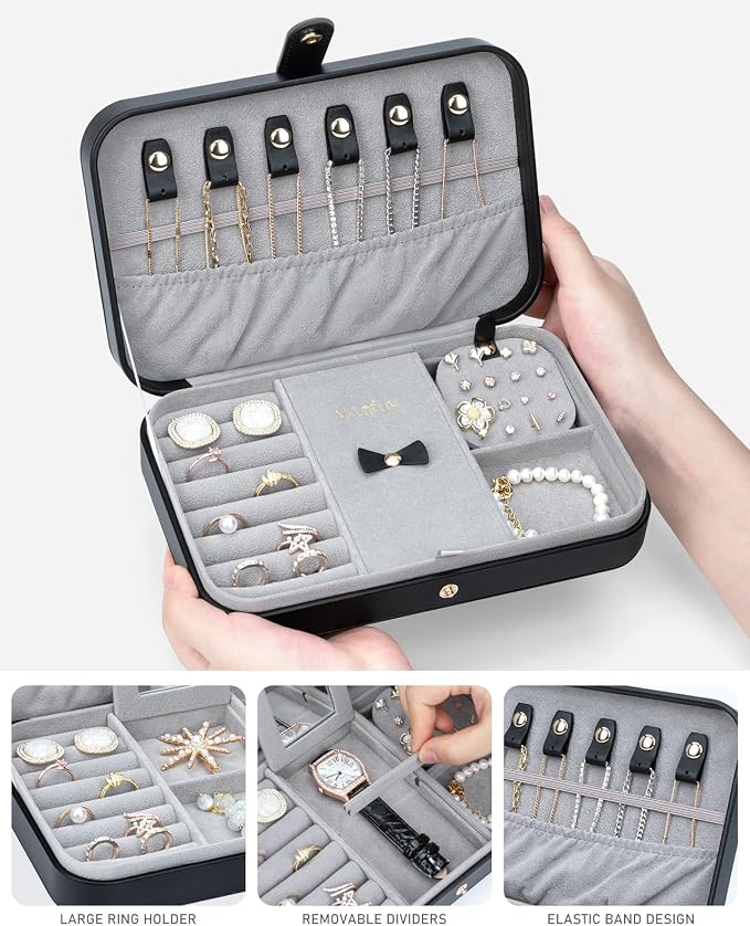 Travel Jewelry Organizer with Mirror Portable Case Small Jewellery Box Gift - Image 2